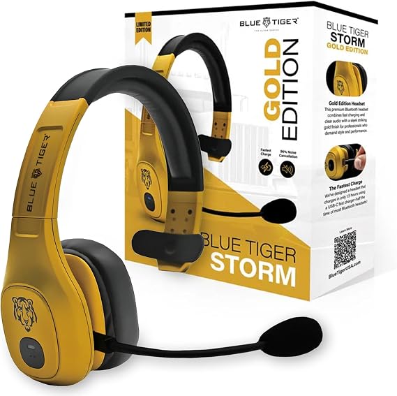 Blue Tiger Storm Gold- Wireless Trucker Bluetooth Headset with Mic