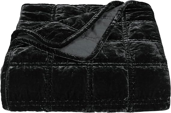 HiEnd Accents Stella Faux Silk Velvet Black Double Box Stitch Throw