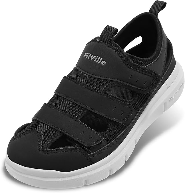 FitVille Diabetic Sandals Men's Extra Wide Orthopaedic Shoes with Fastening Adjustable Health Shoes for Seniors Shoes