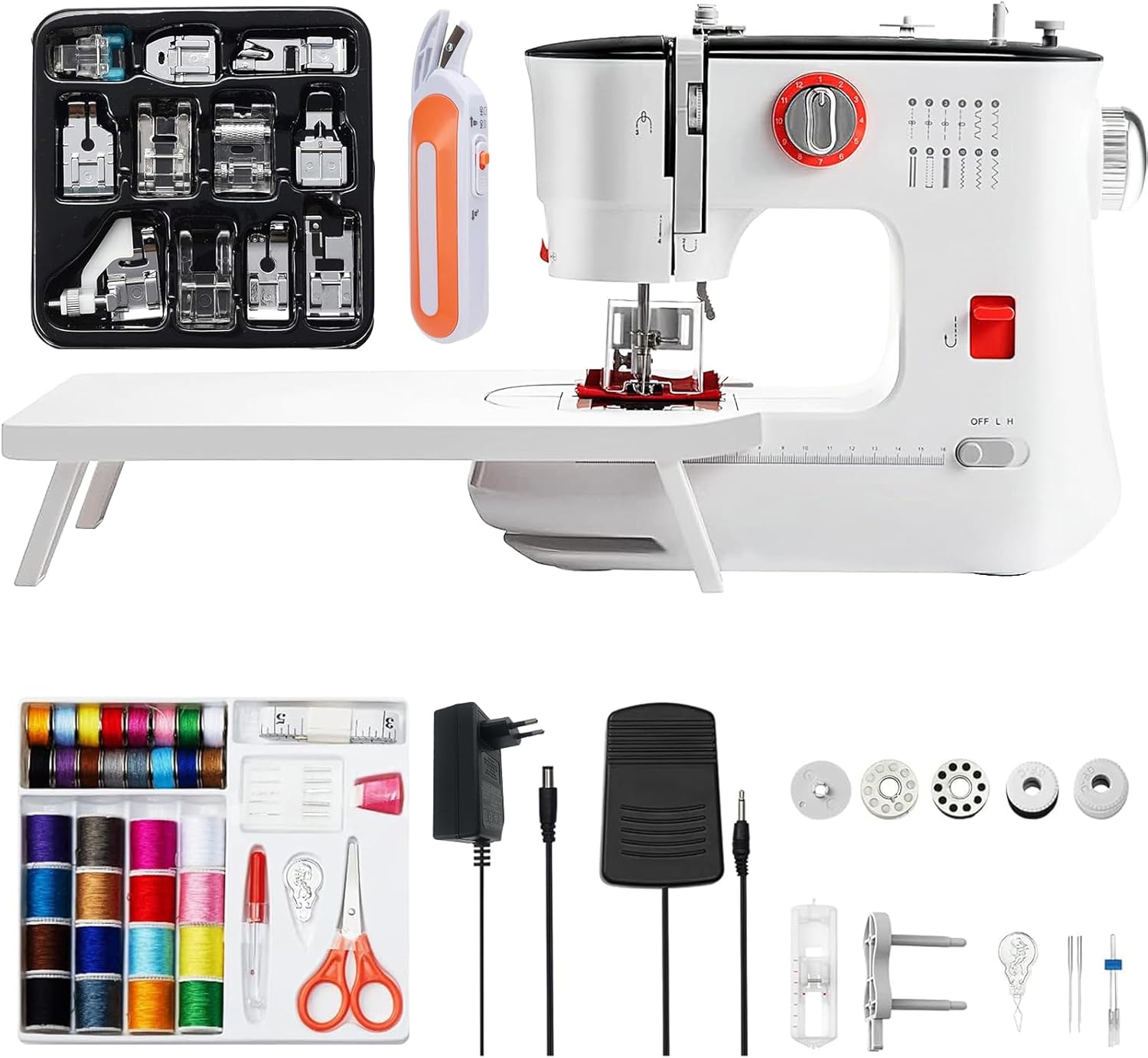 Small Sewing Machine with Extension Table 12 Stitches Electric Mini Sewing Machine for Beginners Children Portable Electric Multifunction Sewing Machine for Household