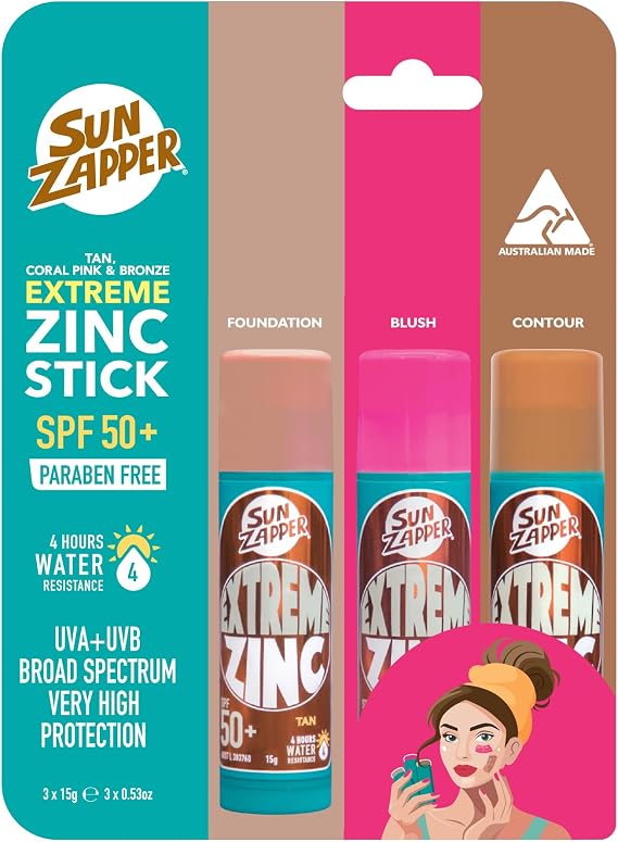 Sun Zapper Extreme Zinc Stick Beauty Pack - Tan, Bronze & Pink Zinc Sunblock Made in Australia
