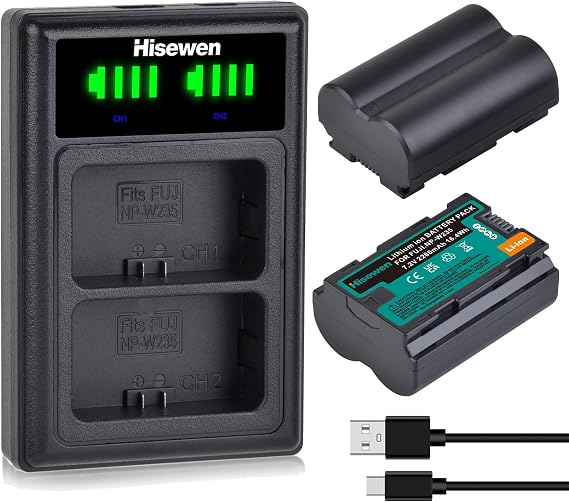 NP-W235 Battery 2 Pack and Dual Charger for Fujifilm X-T4, X-T5, X-S20, VG-XT4 Vertical Battery Grip, for Fujifilm GFX 100S, X-H2S, GFX 50S II, GFX 100IIBattery