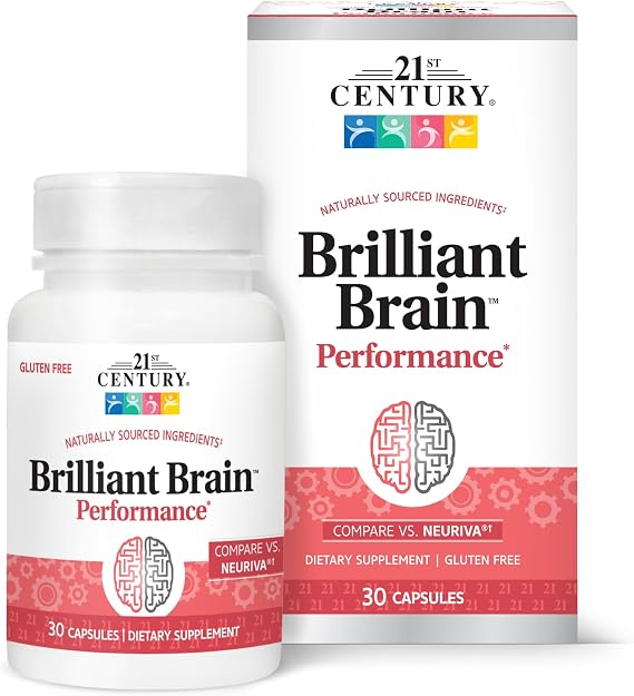 21st Century Brilliant Brain Nootropic Capsules, Cognitive Support, 30ct | Cognitive Support Nootropic with Plant-Sourced Phosphatidylserine & Coffee Fruit Extract, Caffeine-Free Decaf Formula
