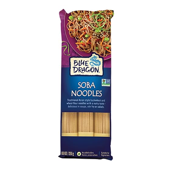 Blue Dragon Dried Soba Noodles - 8.8oz (Pack of 1) - Traditional Buckwheat & Wheat Flour Noodles - Versatile Base for Soups, Stir-Fries & Cold Salads - Pre-Portioned into 3 Bundles Each Pack