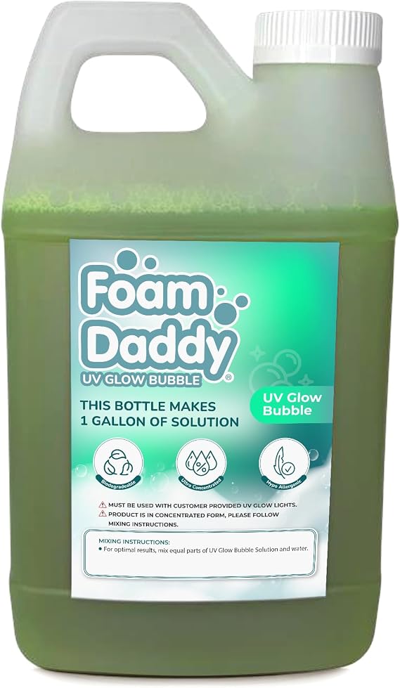 FoamDaddy UV Glow Bubble Solution Professional Strength Ultra-Concentrated Formula Make Your Bubbles Glow Under Black Lights Designed for Any Bubble Wand or Machine 1/2 Gallon of Bubbly Fun