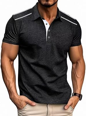 Mens Casual Polo Shirts Short Sleeve Classic Basic Button T-Shirt Fashion Lightweight Cotton Tops