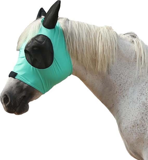 Horse Fly Mask with Large Eye Space & Ears – Super Comfort Stretchy UV Protection, Soft on Skin & Breathable Green Cob