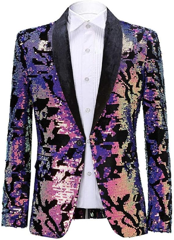 Men Fashion Velvet Sequins Floral Pattern Suit Jacket Blazer