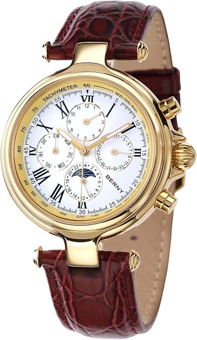 BERNY Automatic Watch for Men Mechanical Self Winding Wristwatch 3ATM Waterproof Multi-Functional Dial Mineral Glass Scratch Resistant Super Luminous