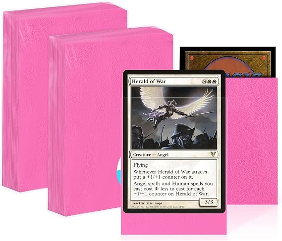 100 Pcs Trading Card Sleeves, 66 x 91mm Clear Frosted Trading Card Sleeves, Standard Card Sleeves for Magic, MTG, Sports Cards, Game Cards (Pink)