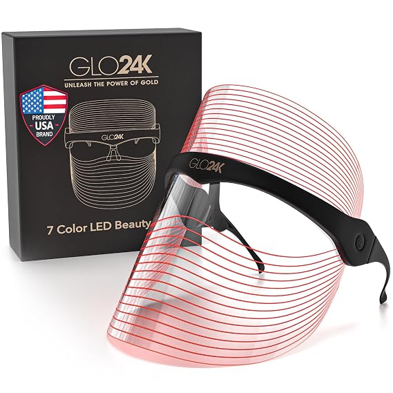 GLO24K LED Face Mask with 7 Color Modes, Red Light Skin Care Device