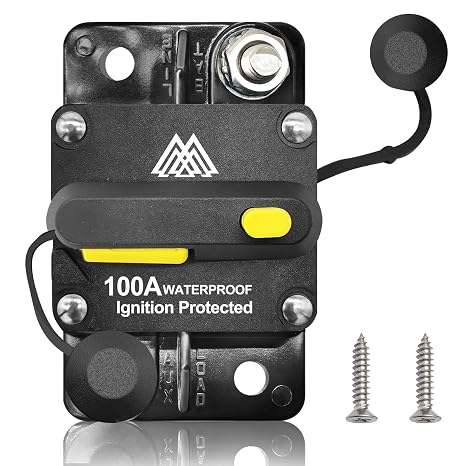 100Amp Circuit Breaker Fuse Inline Holder with Wire Lug Copper Washer Screw | 12-48V DC for Boat Trolling Motor Marine ATV Trailer Vehicles Stereo Audio Electronic Battery Fuse Solar Power System