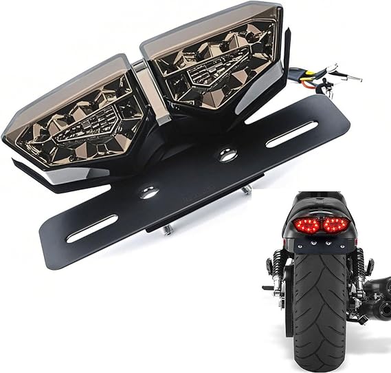 Motorcycle LED Tail Light with Brake & Turn Signals, Integrated Running Light & License Plate Bracket for Harley, Honda, Yamaha, Suzuki, Kawasaki, 12V for Motorbikes, ATVs（Black）