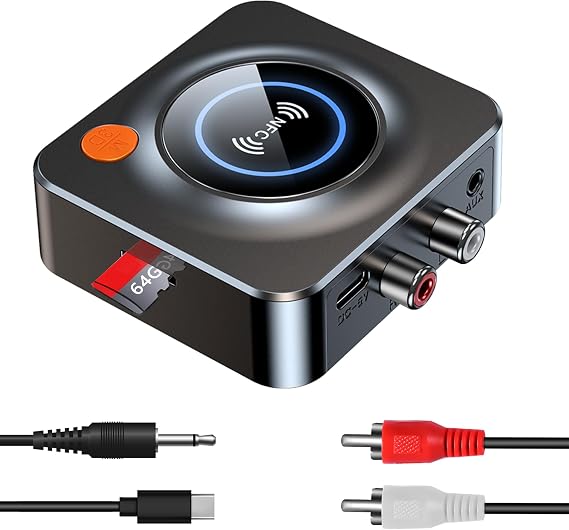 Bluetooth Receiver for Home Stereo, NFC Quick Pair,3.5mm AUX/RCA,TF Card Slot,Wireless Bluetooth Audio Adapter Low Latency for Home Music Streaming Stereo System