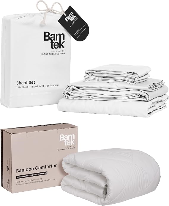 King Size Cooling Sheets Set Bundle with Fluffy Comforter - Super Soft, Moisture Wicking, Hypoallergenic Bedding - Hot Sleepers Must Have - Organically Grown 100% Viscose Derived from Bamboo