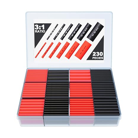 Sanuke 230PCS Heat Shrink Tubing Kit, 3:1 Ratio, Black & Red | Electrical Adhesive Lined Dual Wall Tubes, Waterproof Marine Grade Industrial Wire Shrink Tubing 6 Sizes from 1/8''-3/4''