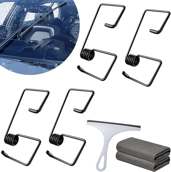 Windshield Wiper Arm Pressure Spring Booster, Strong Wiper Arm Pressure Spring Set, Enhance Wiper Performance, Dose't Hurt Glass Suitable for All Vehicles, Easy Install (2Pair-Black)