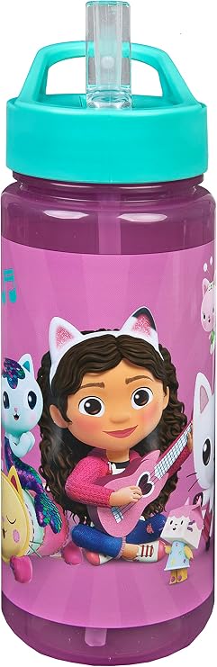 Scooli Gabby's Dollhouse Drinking Bottle for Children with Motif - Plastic Water Bottle BPA Free - Approx. 500 ml Capacity - Integrated Straw - Ideal for School