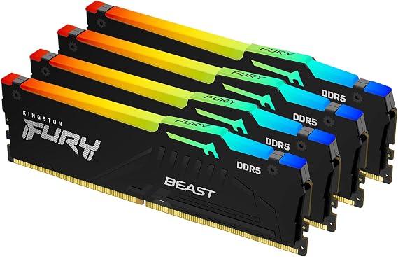 Kingston FURY Beast RGB 128GB (4x32GB) 5200MT/s CL40 DDR5 XMP DIMM | Overclocking Intel XMP 3.0 | Kit of 4 | KF552C40BBAK4-128