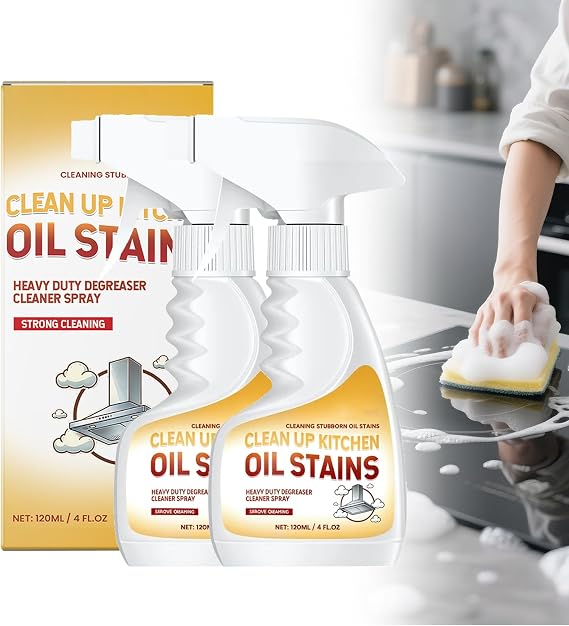Heavy Oil Stain Cleaner Kitchen, Clean Up Kitchen Oil Stains, 2025 Upgrade Cleaner Spray Degreaser Cleaner, Stain Remover for Pot, Stoves and Range Hoods (2)