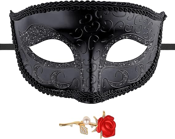Masquerade Mask for Men with Brooch, Venetian Mens Masquerade Mask