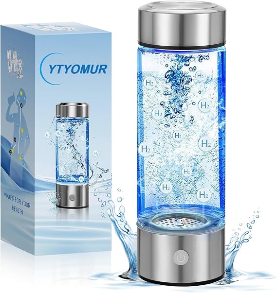 YTYOMUR 2025 New Hydrogen Water Bottle, Rechargeable Hydrogen-Rich Water Generator Machine with SPE PEM Technology,for Home Office Travel Fitness Drinking, Portable, Glass, Stainless Steel, 450ml