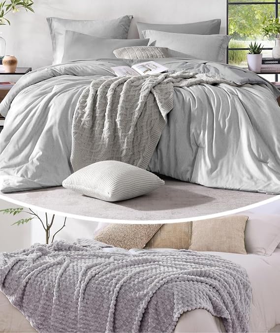 Monbix 7 Piece Cationic Dyeing Comforter Set and Throw Blanket