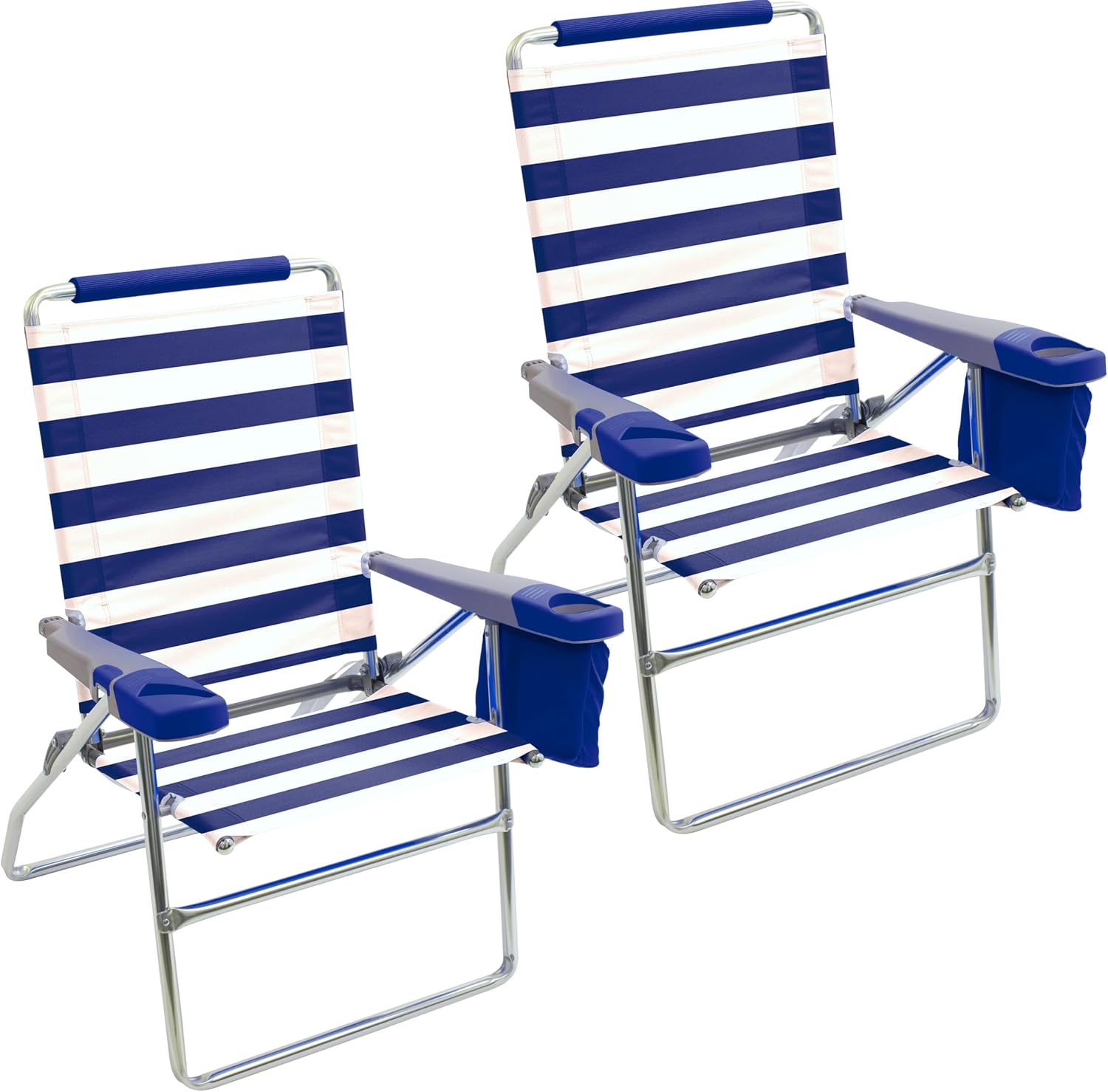 Rio Beach 2-Pack 17" Extended Height 4-Position Folding Beach Chair, Bright Blue