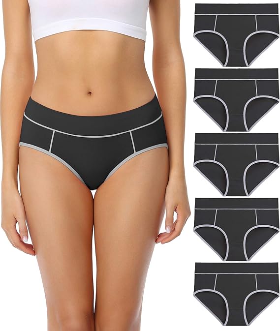 wirarpa Women's Cotton Underwear Soft Mid Waisted Briefs Ladies Panties 5 Pack