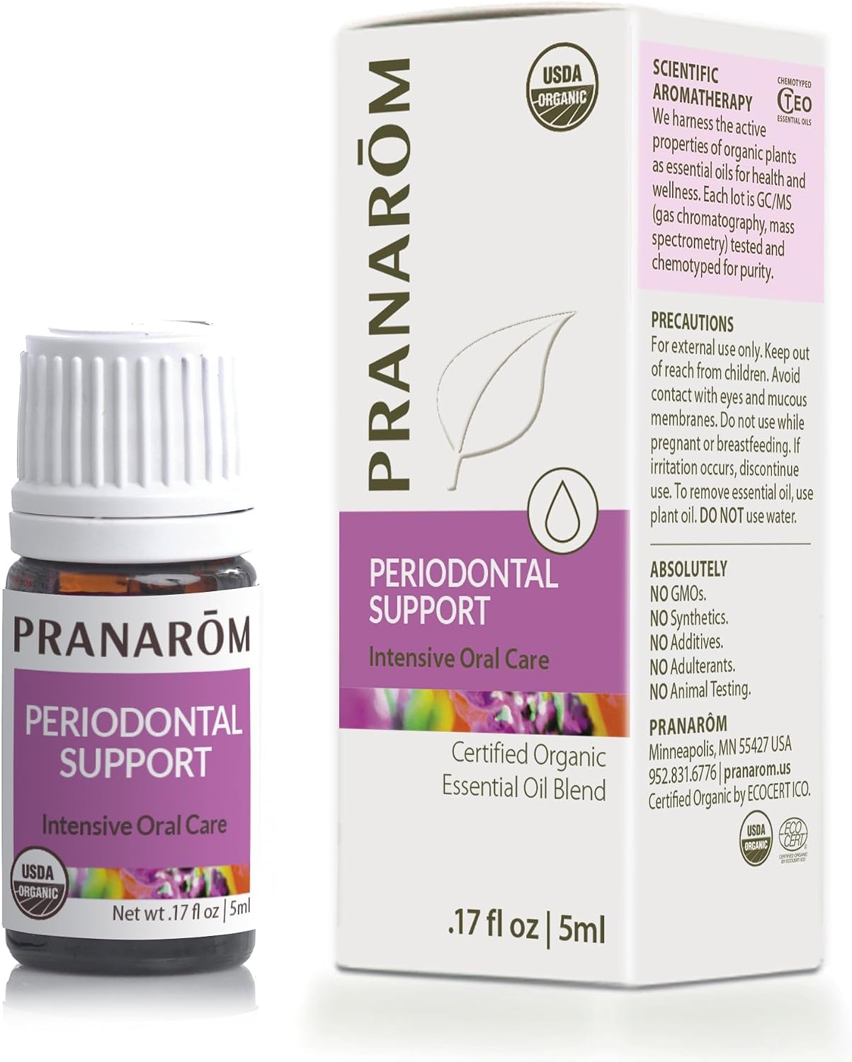 Pranarom - Periodontal Support Wellness Blend 5ml - 100% Pure Organic Essential Oils, Soothing, Fresh Minty Breath, No Adulterants, Sustainably Sourced