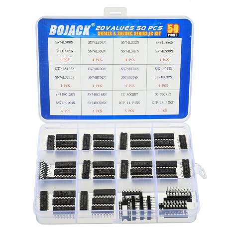 BOJACK 20 Values 50pcs SN74LS and SN74HC Series Low Power Logic IC Chip Assortment Kit for IC Chip Work