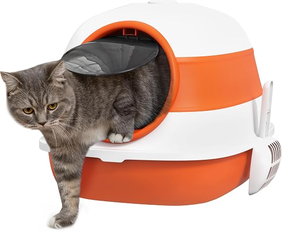 PawHut Foldable Cat Litter Tray Hooded Cat Litter Box w/High Side, Orange