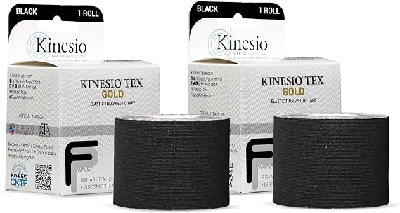 Kinesio Taping - Elastic Therapeutic Athletic Tape Tex Gold FP - Black 2 in. x 16.4 ft - 2 Pack