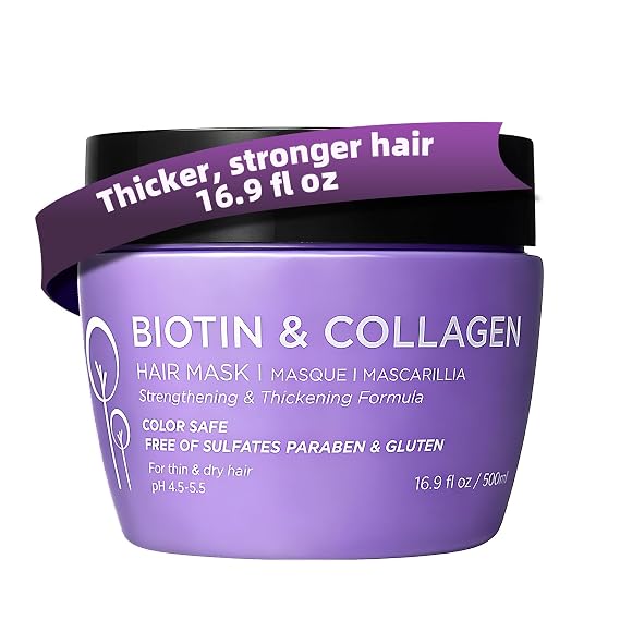 Luseta Biotin Collagen Hair Mask for Dry & Damaged Hair 16.9 Oz, Strengthening & Thickening Treatment Deep Conditioning Hair Treatment