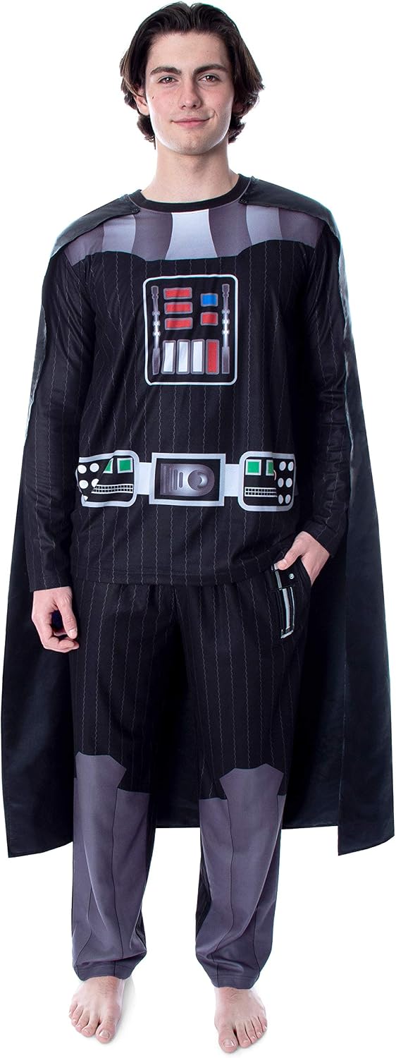 Star Wars Men's Darth Vader Costume Pajamas Long Sleeve Shirt And Pants Pajama Set With Cape