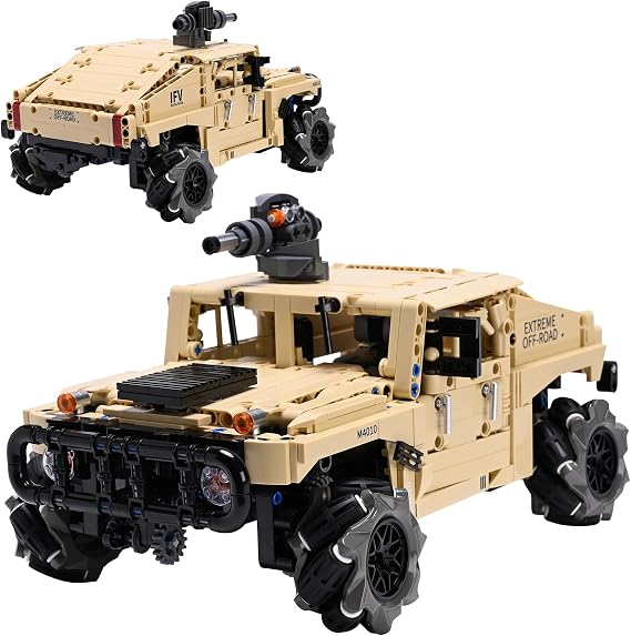 UNCLE BRICK RC Off-Road Hummer Armored Technic Car Building Kit,4WD Remote Control Mecanum Wheel Vehicle,All-Directional Drifting RC Truck Technic Sets STEM Model for Adults & Boys,Military Style