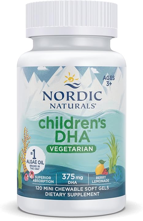 Nordic Naturals Children's DHA 120 Vegan Softgels 375 mg Omega-3 per dose Gluten Free Soy Free GMO Free Neutral in Taste