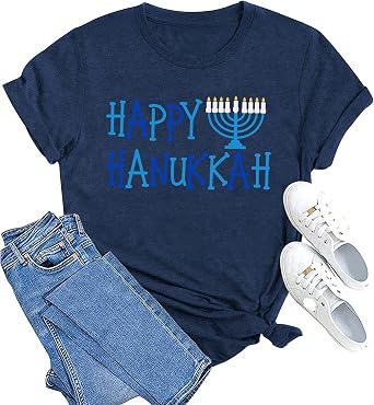 MAIHUN Happy Hanukkah Shirt Hanukkah Menorah Tshirt Chanukah Jewish Holiday Celebration Tee Top