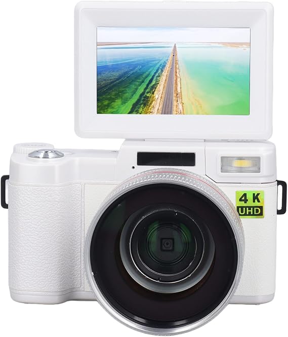 4K Digital Camera for Photography Auto Focus 48 MP Vlogging Camera for YouTube with 3 Inch 180° Folding Screen 4x Digital Zoom Video Compact Travel Camera with 32 GB (White)