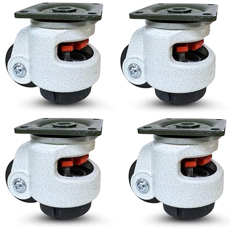 CasterHQ - Retractable Leveling Machine Casters - 4 Pack - 2,400 lbs Per Set - Premium Quality - Heavy Duty Machine Retractable Casters - 600 lbs Capacity Each Caster - New Improved Design!