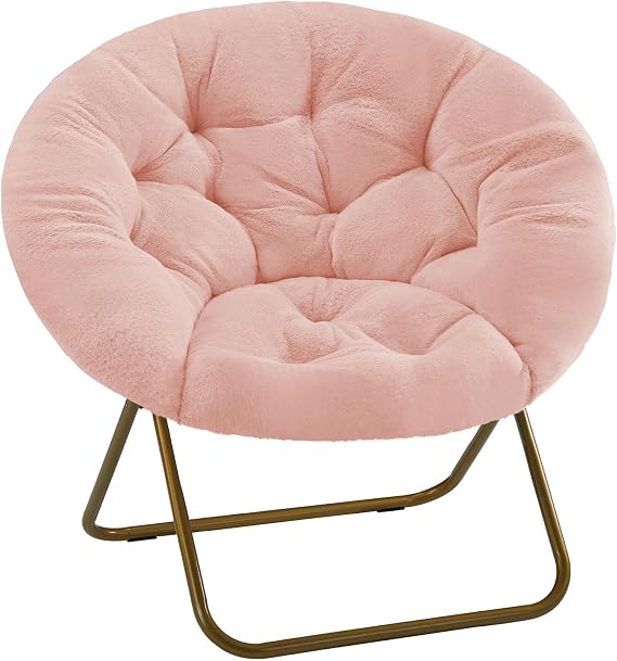 DUMOS Faux Fur Saucer Chair, Living Room Folding Lounge Chair