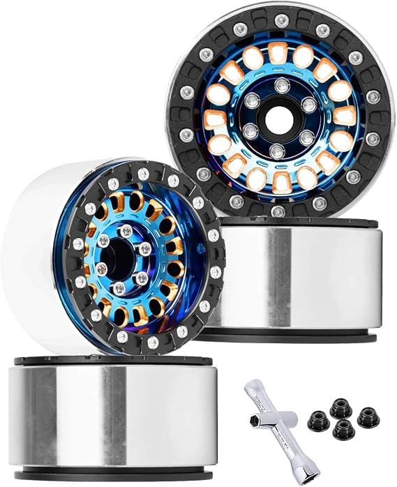 1.9 Brass Beadlock Wheel Rim for 1/10 SCX10 SCX10 II 90046 SCX10 III AXI03007 SCX10 Pro TRX4 TRX6 Gen7/8 D90 VS4-10 MST CFX RC Crawler Car,Brass Beadlock & Aluminum Deep Dish Rim,Colorful