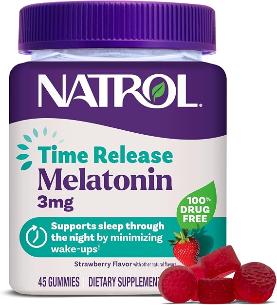 Natrol Time Release 3 mg Melatonin Gummies, Sleep Aid, Strawberry, 45 Count