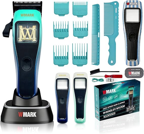 WMARK Hair Clippers for Men Professional + Argentina Flag Design Protective Cover Hair Cutting Kit with Maglev Vector Motor 10000RPM, DLC Fade Blades, USB-C Rechargeable NG-X1 Polar