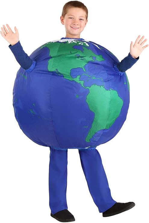 Fun Costumes Inflatable Earth Costume for Kid's, Green and Blue Planet Outfit, Funny Galaxy Halloween Attire, Globe Cosplay - Standard - Blue