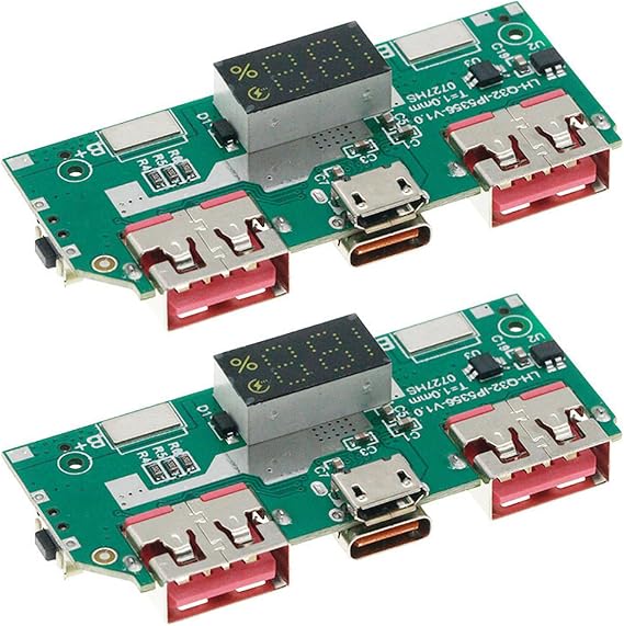 2Pcs 5V 3A Battery Fast Charging Module Digital Display IP5356 USB C USB PD2.0 Power Board