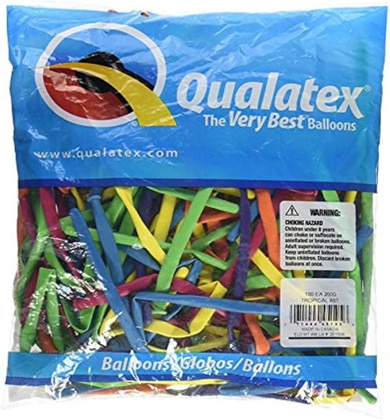 Qualatex 260Q Tropical Assortment Tying Balloons, 60 x 2 x 2 inches (100ct)