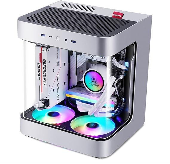 Segotep Slath Mini ITX PC Gaming Computer Case, Double Curved Tempered Glass Side Panel, GPU Vertical Mounting, Cable Management System, SFX PSU Supported (Slath Mini)