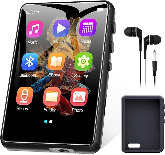 64GB MP3 Player Bluetooth 5.3 2.4 Inch Full Touchscreen Portable MP3 Player with Speaker Voice Recording FM Radio Line Recording Support 128GB Children's MP3 Player (Black)