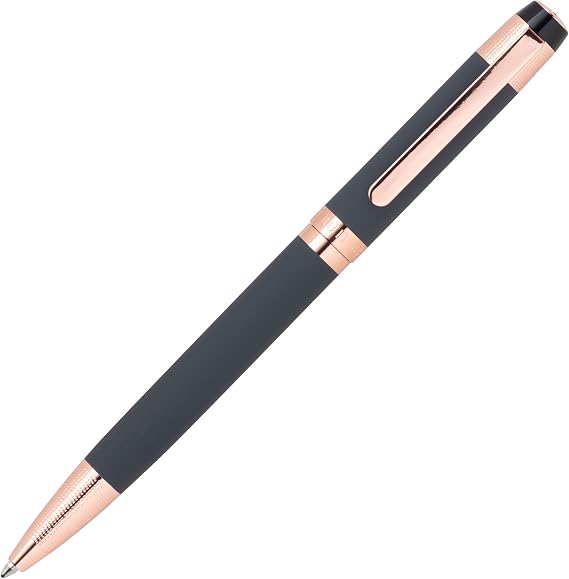 Cerruti 1881 Ballpoint Pen THAMES | Stainless Steel with Grey Rubberized Lacquer And Gold Plating | Blue Ink | Gift Box